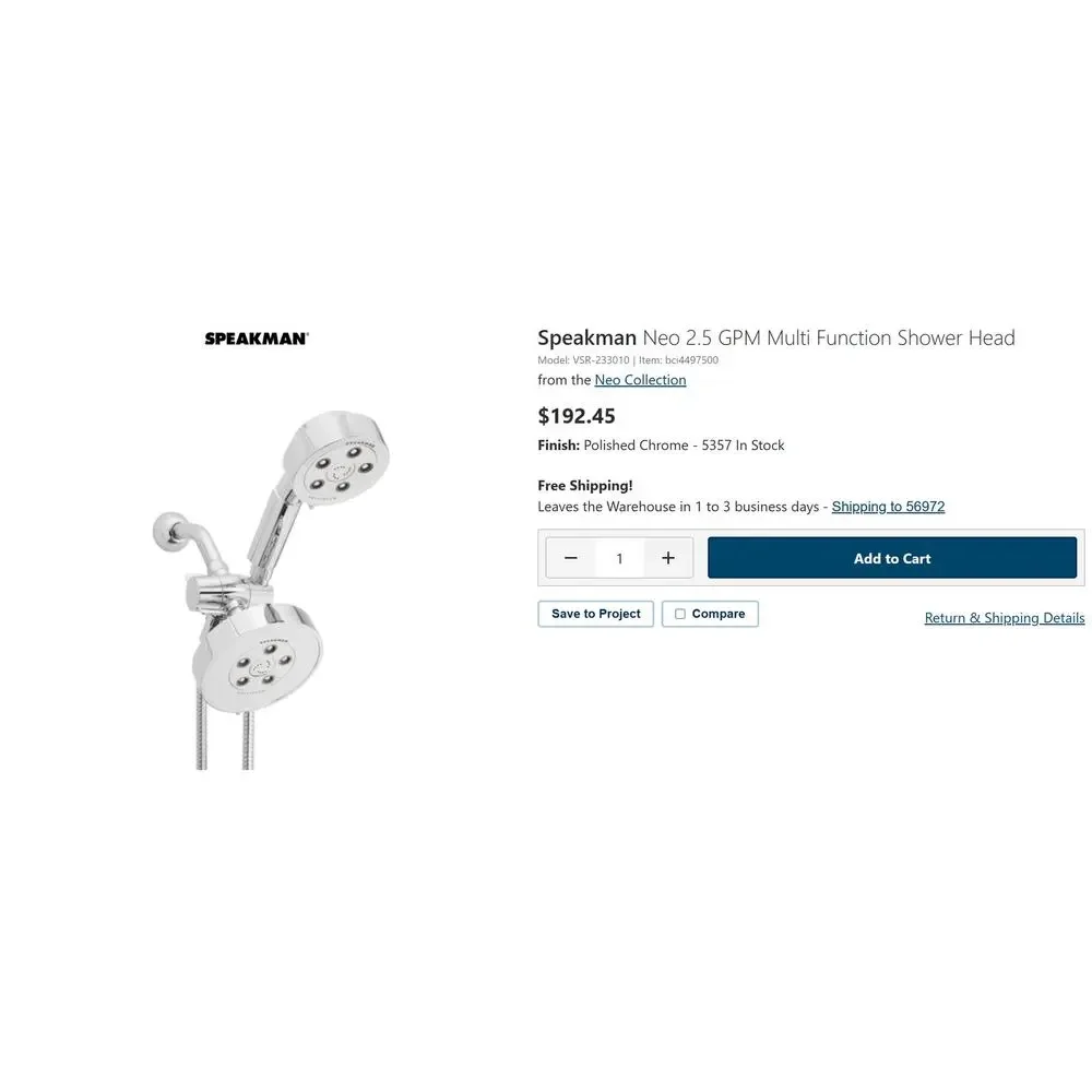 Speakman Neo 2.5 GPM Multi Function Combination Shower Head 2Way Polished Chrome